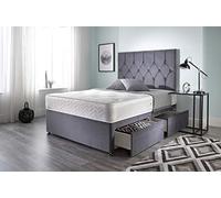Bed Centre Ziggy Grey Plush Sprung Memory Foam Divan Bed Set With Mattress, 4 Drawers And Headboard (Super King (180cm X 200cm))
