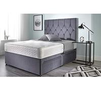 Bed Centre Ziggy Grey Plush Sprung Memory Foam Divan Bed With Mattress, Headboard and No Drawers (Double (135cm X 190cm))