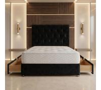 Bed Centre Ziggy Plush Double Divan Bed Set with 24 cm Sprung Memory Foam Mattress, Headboard, 2 Drawers, Black