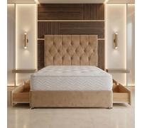 Bed Centre Ziggy Plush Superking Divan Bed Set, Beige, 2 Drawers | 24 cm Sprung Memory Foam Mattress, Headboard