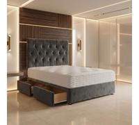 Bed Centre Ziggy Plush Superking Divan Bed Set with 24 cm Ortho Sprung Mattress, Headboard, 4 Drawers, Charcoal