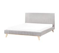 Beliani Bed Chenille Talence 160 X 200 Cm Eu King Size Light Grey, Grey