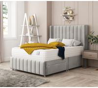 Bed Choices Brisbane Divan Bed With 2 drawers, Mattress & Headboard - Plush Velvet in Silver | Size: King Bed Choices Silver King
