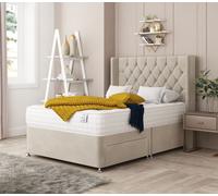 Bed Choices Deluxe Divan Bed With 2 drawers, Mattress & 54" Floor Standing Headboard - Plush Velvet in Cream | Size: Double Bed Choices Cream Double