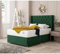 Bed Choices Deluxe Divan Bed With 2 drawers, Mattress & 54" Floor Standing Headboard - Plush Velvet in Emerald | Size: Small Double Bed Choices Emerald Small Double