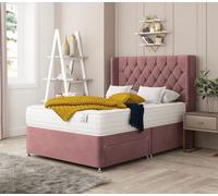 Bed Choices Deluxe Divan Bed With 2 drawers, Mattress & 54" Floor Standing Headboard - Plush Velvet in Pink | Size: King Bed Choices Pink King