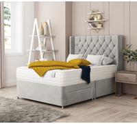 Bed Choices Deluxe Divan Bed With 2 drawers, Mattress & 54" Floor Standing Headboard - Plush Velvet in Silver | Size: Small Double Bed Choices Silver Small Double