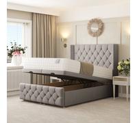 Bed Choices Deluxe Ottoman Divan Bed with 54" Headboard in Light Grey | Size: Small Double Bed Choices Light Grey Small Double