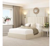 Bed Choices Madison Bed Frame with 54" Headboard, Chelsea Mattress & Ottoman Storage in Cream | Size: King Bed Choices Cream King