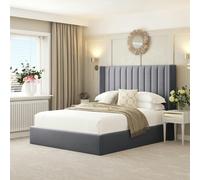 Bed Choices Madison Bed Frame with 54" Headboard, Chelsea Mattress & Ottoman Storage - Small Double - Dark Grey