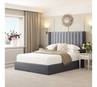 Bed Choices Madison Upholstered Bed Frame with 54" Headboard, Chelsea Mattress & Ottoman Storage in Dark Grey | Size: King Bed Choices Dark Grey King