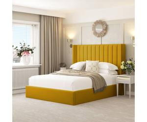 Bed Choices Madison Upholstered Bed Frame with 54" Headboard, Chelsea Mattress & Ottoman Storage in Mustard | Size: Super King Bed Choices Mustard Super King