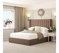 Bed Choices Madison Upholstered Bed Frame with 54" Headboard, Chelsea Mattress & Ottoman Storage in Taupe | Size: King Bed Choices Taupe King