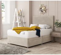 Bed Choices Manhattan Divan Bed With 2 drawers, Mattress & 54" Floor Standing Headboard - Plush Velvet in Cream | Size: Single Bed Choices Cream Single