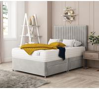 Bed Choices Manhattan Divan Bed With 2 drawers, Mattress & 54" Floor Standing Headboard - Plush Velvet in Silver | Size: King Bed Choices Silver King