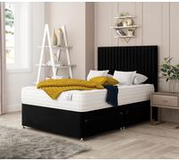 Bed Choices Manhattan Divan Bed With 4 drawers, Mattress & 54" Floor Standing Headboard - Plush Velvet in Black | Size: Double Bed Choices Black Double