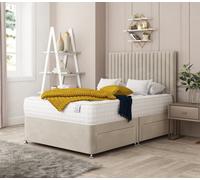 Bed Choices Manhattan Plush Velvet Divan Bed With Mattress, 26" Headboard & 2 Storage Drawers - Small Double (Cream)
