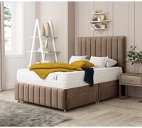 Bed Choices Moscow Divan Bed With 2 drawers, Mattress & 54" Floor Standing Headboard - Plush Velvet in Brown | Size: Small Double Bed Choices Brown Small Double