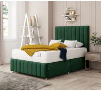 Bed Choices Moscow Divan Bed With 2 drawers, Mattress & 54" Floor Standing Headboard - Plush Velvet in Emerald | Size: King Bed Choices Emerald King