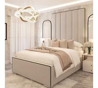 Bed Choices Women's Herringbone Panelled Upholstered Bed Frame with Black Piping & Chelsea Mattress in Cream | Size: King Bed Choices Cream King
