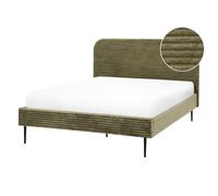 Beliani Bed Corduroy Flayat 140 X 200 Cm Eu Double Green, Green