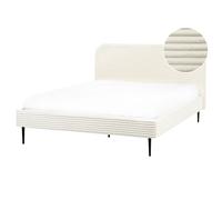 Beliani Bed Corduroy Flayat 160 X 200 Cm Eu King Size Off-white, White