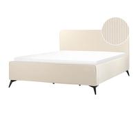Beliani Bed Corduroy Valognes 180 X 200 Cm Eu Super King Light Beige