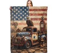 Bed Cover Vintage Patriotic Truck, American Flag Eagle Farmhouse Throws M