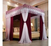Bed Curtain Four Poster Bed Canopy Net Double Layer Princess Curtains Canopy for Girls Single/King Size Bed with Frame, 150 × 200 × 200 cm