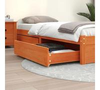 Bed Drawers Pack of 2 Wax Brown Solid Pine 90 x 78 x 18 cm Storage Space Storage Bedroom Wooden Drawers Wheels Carpet Wooden Floor