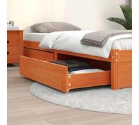 Bed Drawers Pack of 2 Wax Brown Solid Pine 95 x 103 x 18 cm Underbed Storage Space Suitable for Bedroom with Smooth Wheels for Carpet and Wooden Floor, Rustic Look