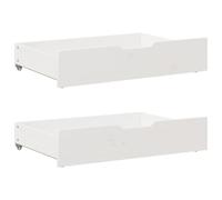 Bed Drawers Pack of 2 White Solid Pine Wood 85 x 55 x 17 cm with Wheels Storage Organiser for Clothes, Laundry, Tools and Order in the Bedroom