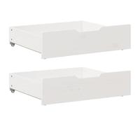 Bed Drawers Set of 2 White Solid Pine Wood 65 x 55 x 17 cm with Wheels Space-Saving Drawer System for Order and Storage Space Under the Bed in the Bedroom