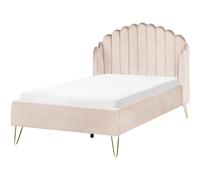 Beliani Bed Fabric Ambillou 120 X 200 Cm (Eu Small Double) Light Beige