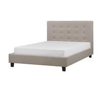 Beliani Bed Fabric La Rochelle 140 X 200 Cm Eu Double Light Grey, Grey