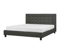 Beliani Bed Fabric La Rochelle 180 X 200 Cm Eu Super King Dark Grey, Grey