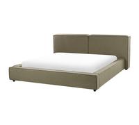Beliani Bed Fabric Linards 180 X 200 Cm Eu Super King Green, Green