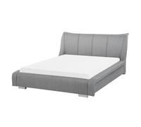 Beliani Bed Fabric Nantes 140 X 200 Cm Eu Double Light Grey, Grey