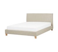 Beliani Bed Fabric Sennez 140 X 200 Cm Eu Double Beige