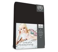 Bed-Fashion Jersey Topper Fitted Sheet Black-140 x 200 cm, Double