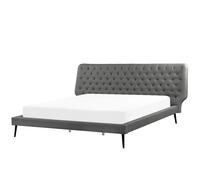 Beliani Bed Faux Leather Essonne 180 X 200 Cm Eu Super King Grey, Grey