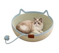 Bed for Cats Handwoven Cotton Rope Basket with Toy Tail | Cat Beds for Enrichment Pet Travel Animal Kitten All Season