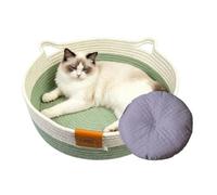 Bed for Cats, Woven Cat Basket & Kitten Lounger with Soft Mat, Pet Bed Indoor Puppy Bunny Small Dog, All-Season Animal Resting Nest for Bedroom Living Room Dorm Playroom or Toy Storage