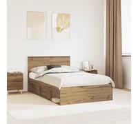 Bed Frame 120x190 cm Artisan Oak Engineered Wood Modern Fixed Slatted Design UK
