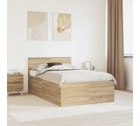 Bed Frame 120x190 cm Engineered Wood Sonoma Oak Modern Headboard White ScandiBed [EEK: D]