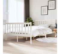 Bed frame 120x200 cm Solid Pinewood White Rustic Headboard Slatted Base 2FT6Bed [EEK: D]