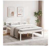 Bed Frame 135x190cm White Solid Pine Double Platform Slatted Headboard Minimal.