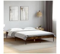 Bed Frame 140x200 cm Smoked Oak Engineered Wood Metal Legs Plywood Slats Modern
