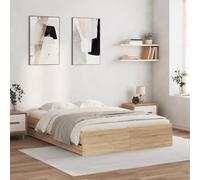 Bed frame 140x200 cm Sonoma Oak Engineered Wood Storage 6 Drawers Plywood Slats