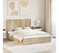 Bed frame 140x200 cm Sonoma Oak Engineered Wood Storage Headboard Modern Compact